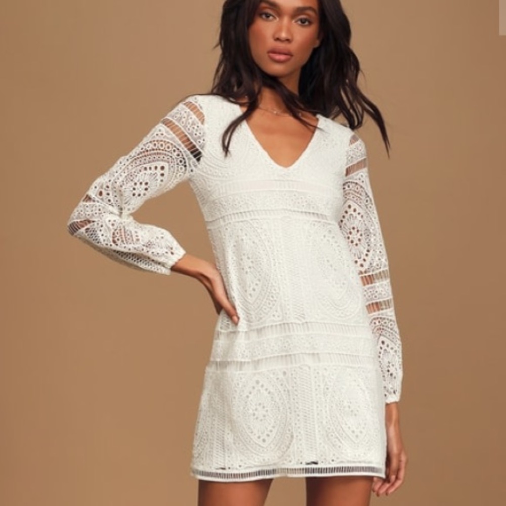 The End Of Time White Lace Long Sleeve Mini Dress